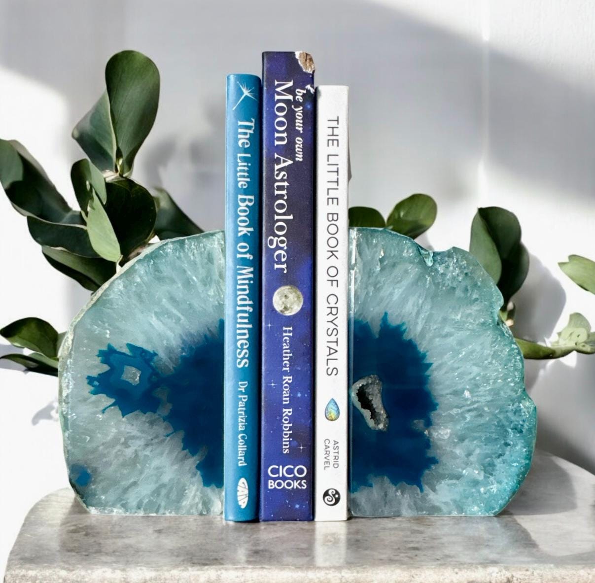 Teal Agate & Quartz Geode Bookends: Luna by Louise Crystal Shop