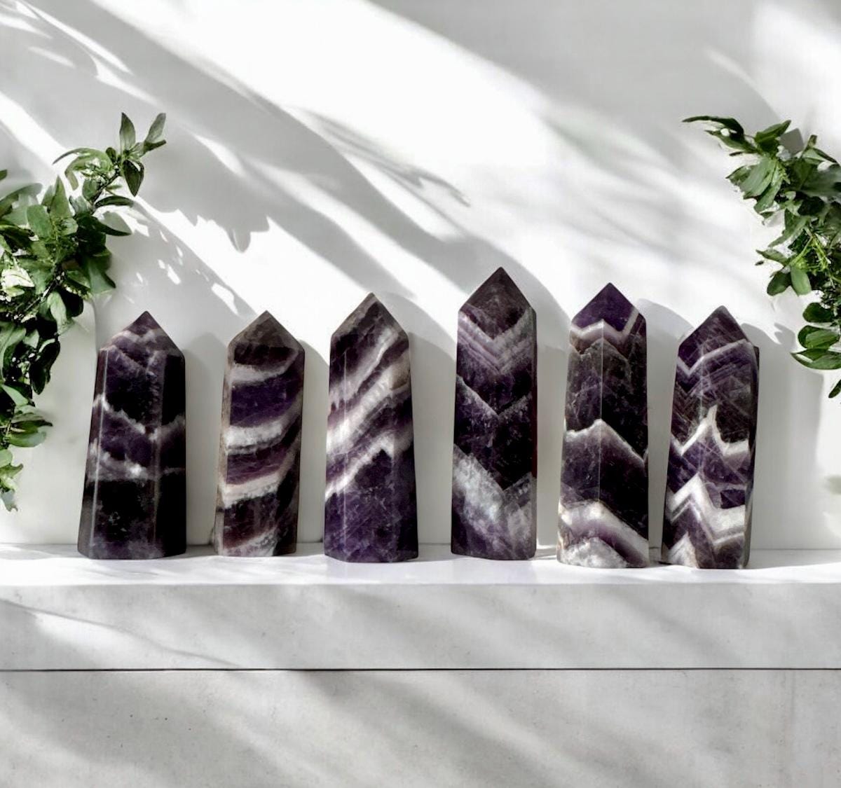 Chevron Amethyst Crystal Tower: Spiritual Decor (60-70mm)