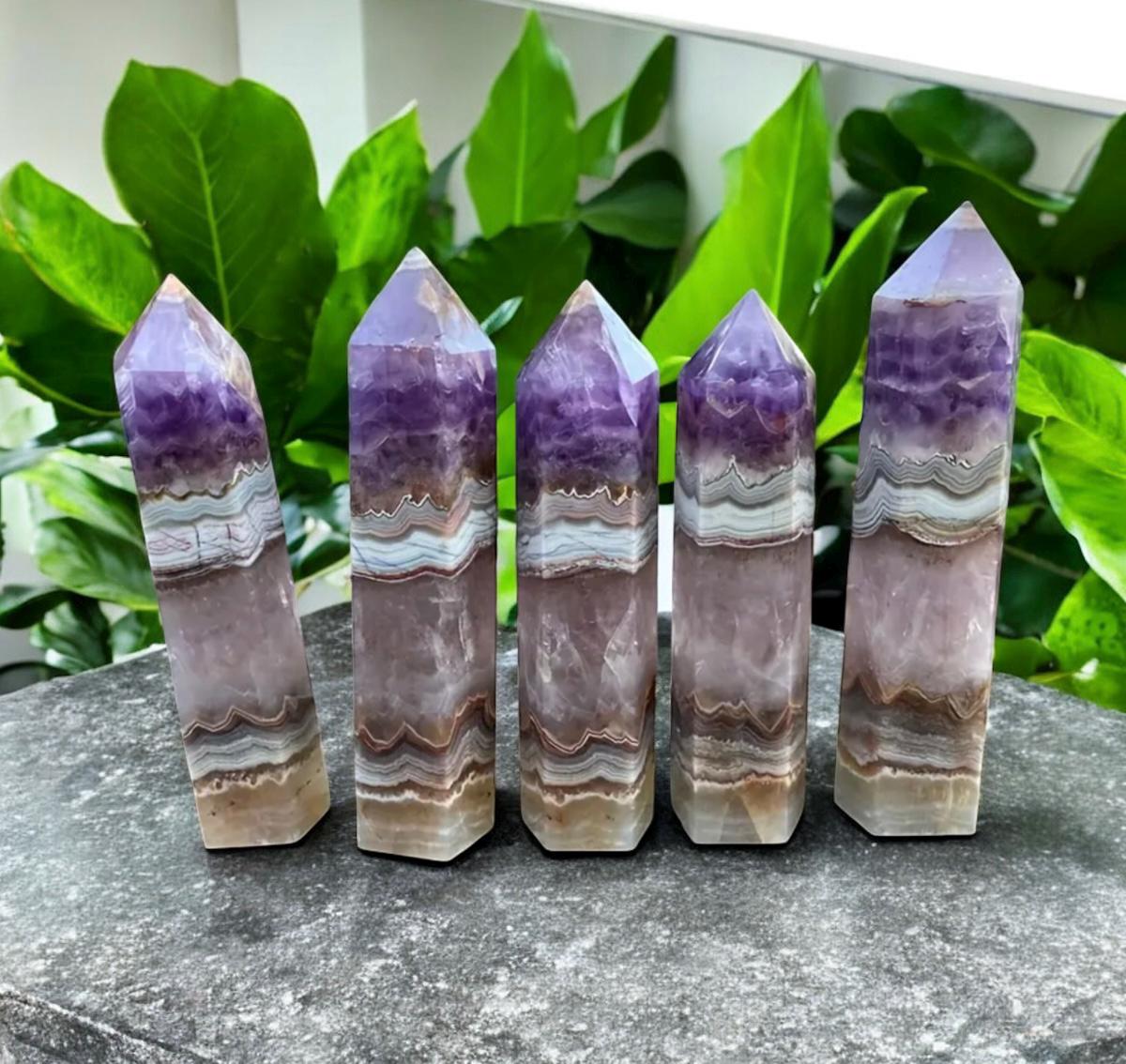 Amethyst & Lace Agate Crystal Tower: Banded Statement Piece