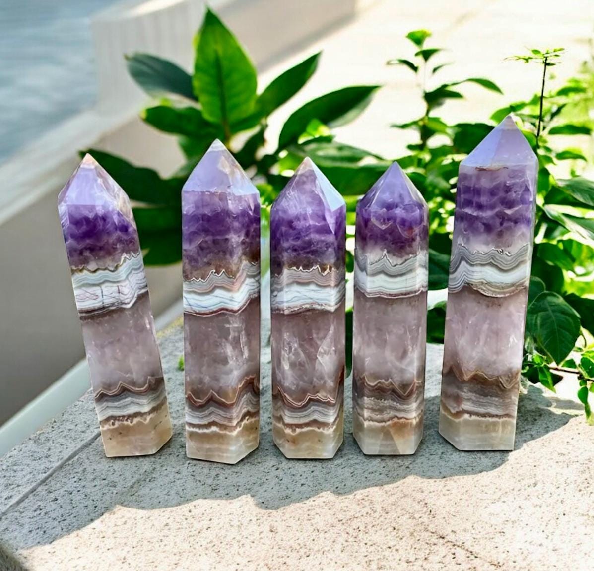 Amethyst & Lace Agate Crystal Tower: Banded Statement Piece