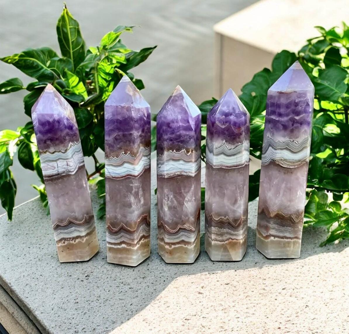 Amethyst & Lace Agate Crystal Tower: Banded Statement Piece