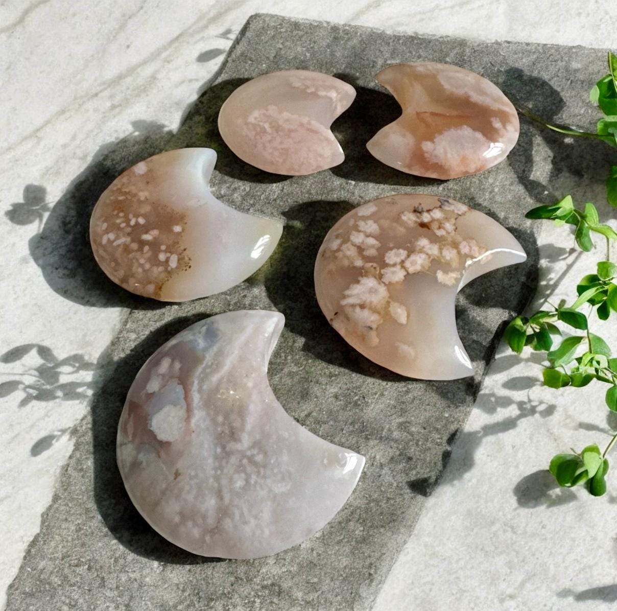 Flower Agate Crescent Moon – Luna by Louise, Crystal Shop UK