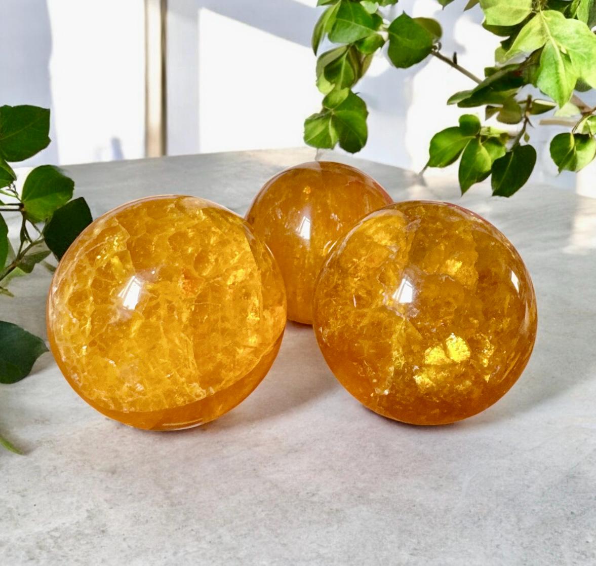 Yellow Fluorite Sphere with Mica: Crystal Healing, Confidence & Creativity