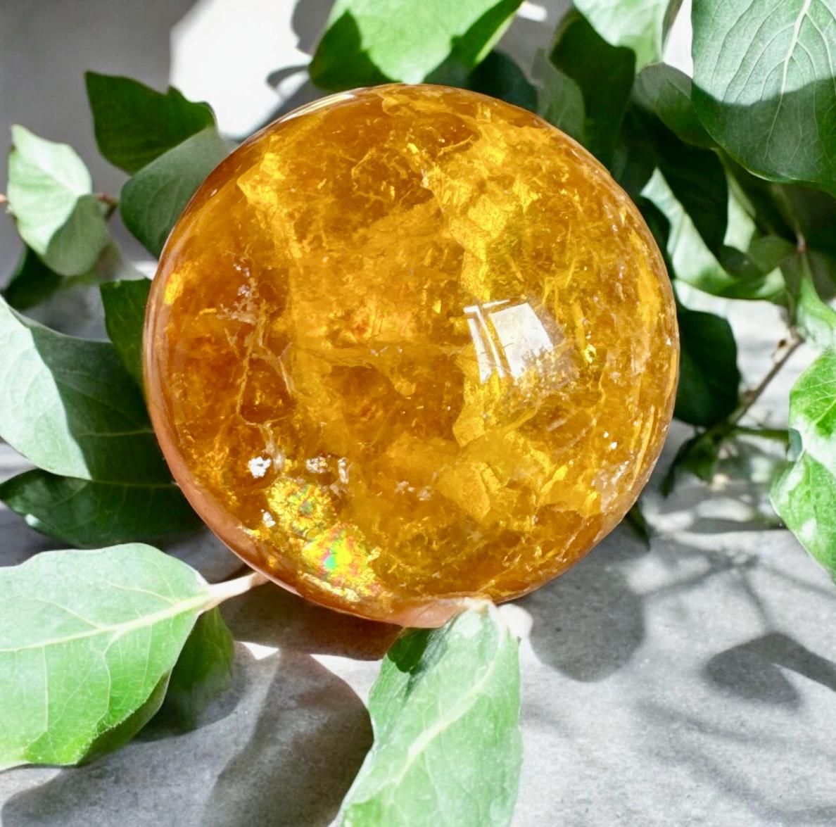 Yellow Fluorite Sphere with Mica: Crystal Healing, Confidence & Creativity
