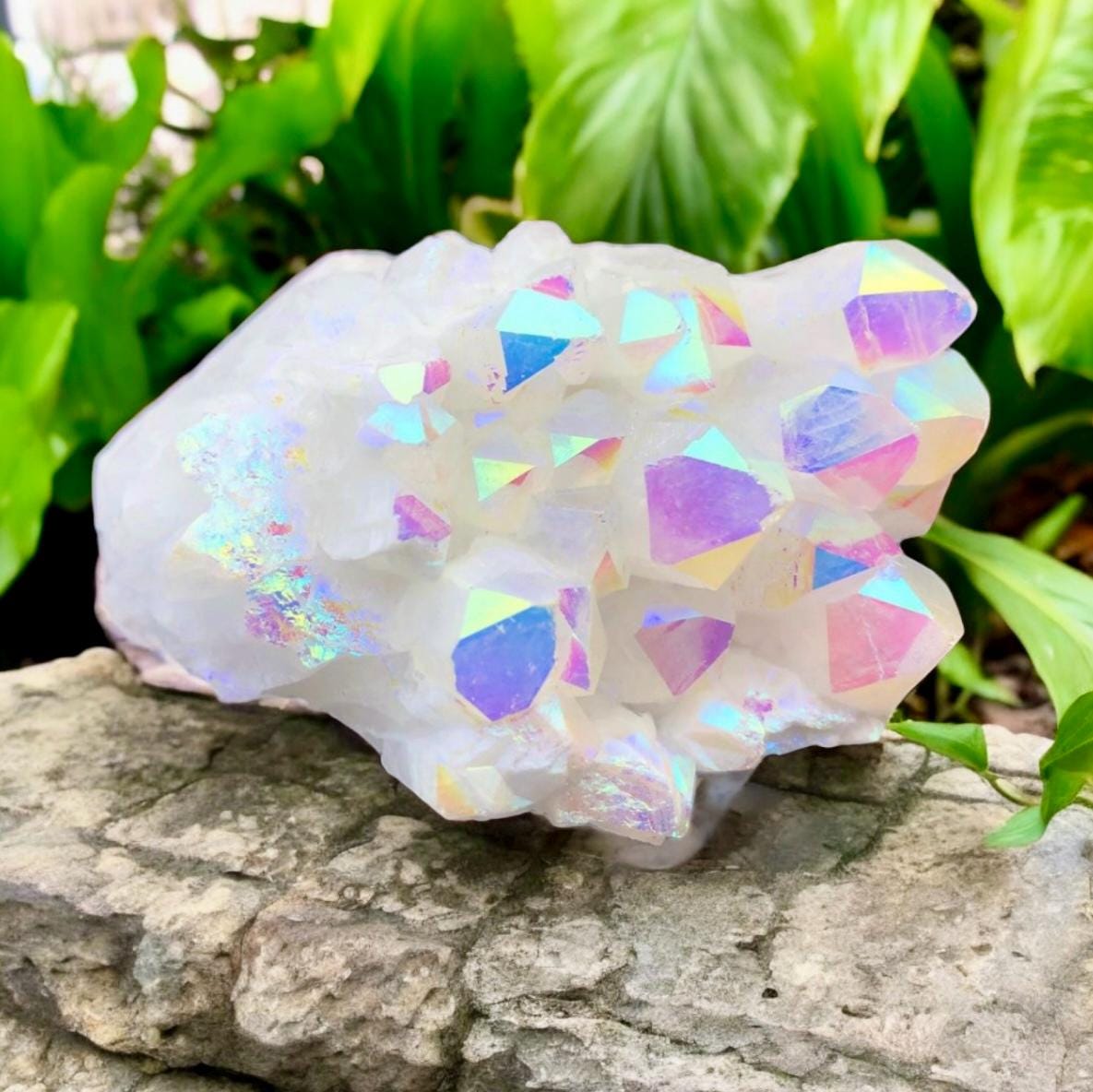 Angel Aura White Quartz Cluster: Iridescent Crystal Healing