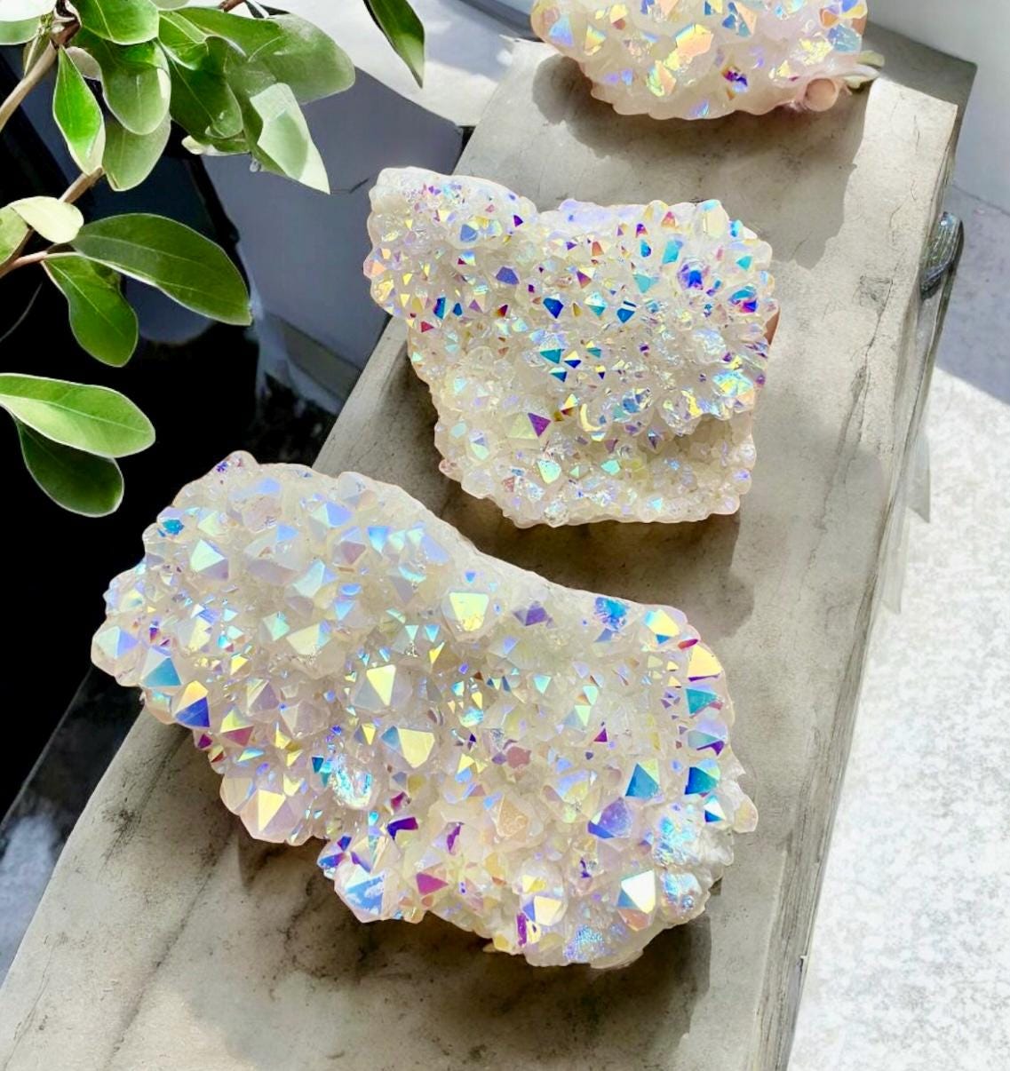 Angel Aura White Quartz Cluster: Iridescent Crystal Healing