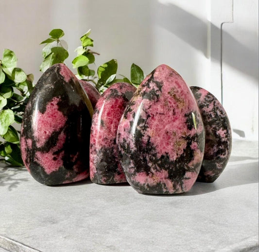 Polished Rhodonite Crystal: Emotional Healing Heart-Opening Stone