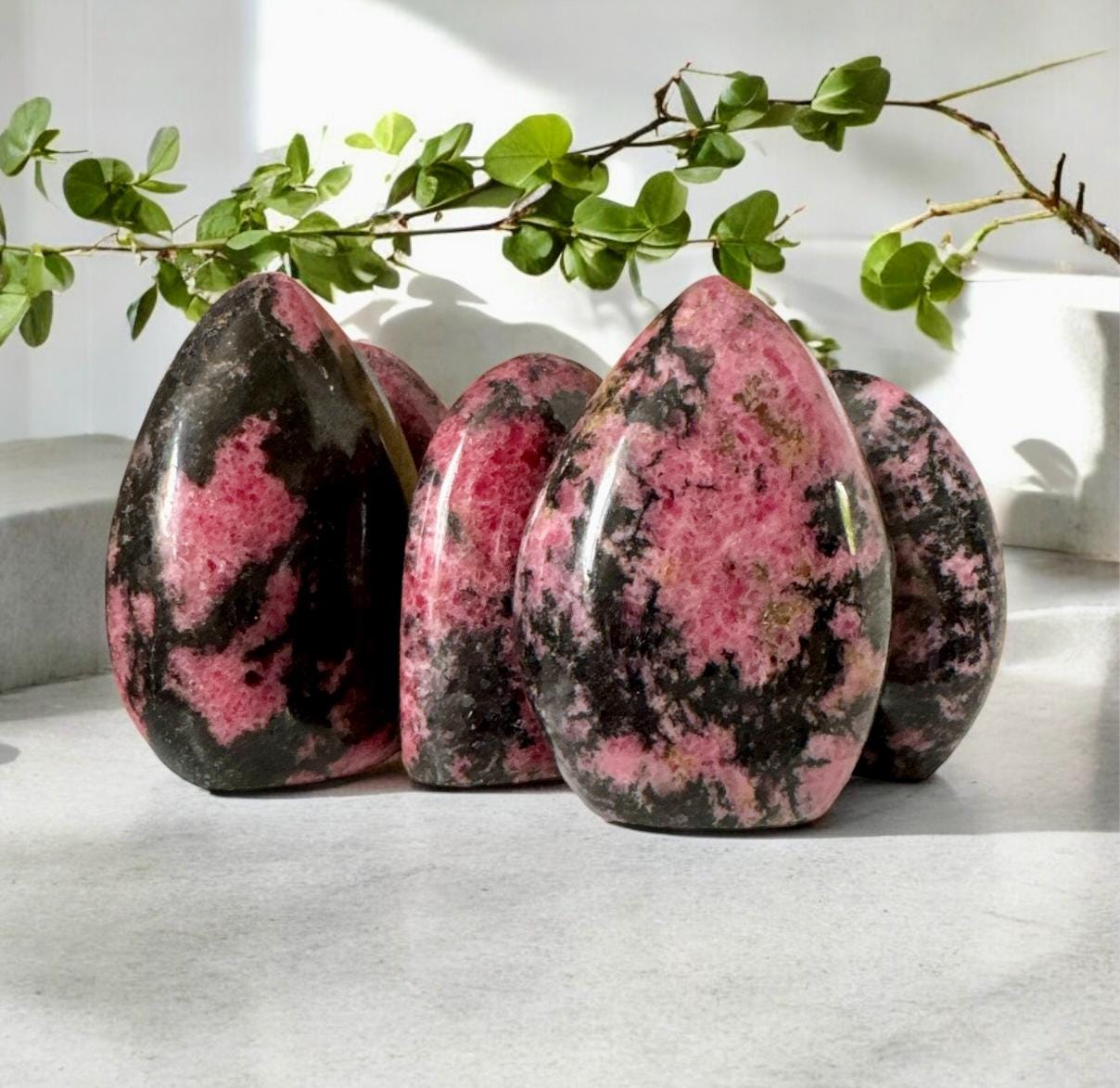 Polished Rhodonite Crystal: Emotional Healing Heart-Opening Stone