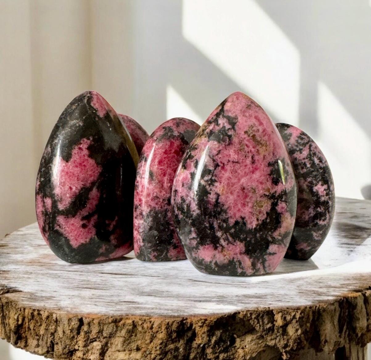 Polished Rhodonite Crystal: Emotional Healing Heart-Opening Stone