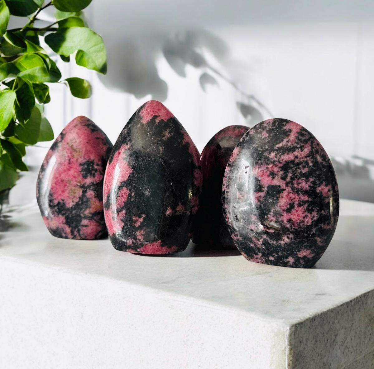 Polished Rhodonite Crystal: Emotional Healing Heart-Opening Stone