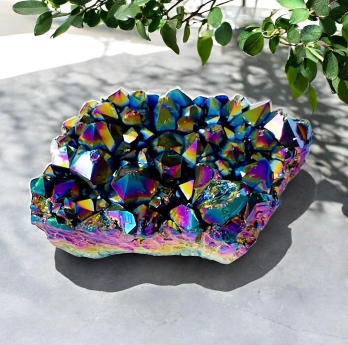 Rainbow Aura Amethyst Cluster: Calming Meditation Crystal