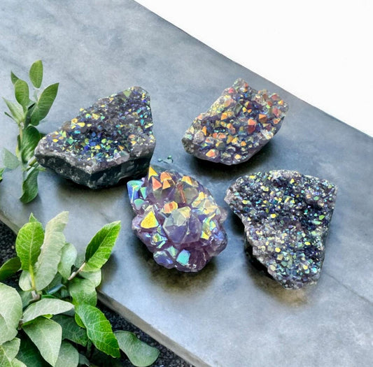 Amethyst Galaxy Aura Cluster: Iridescent Cosmic Beauty Crystal