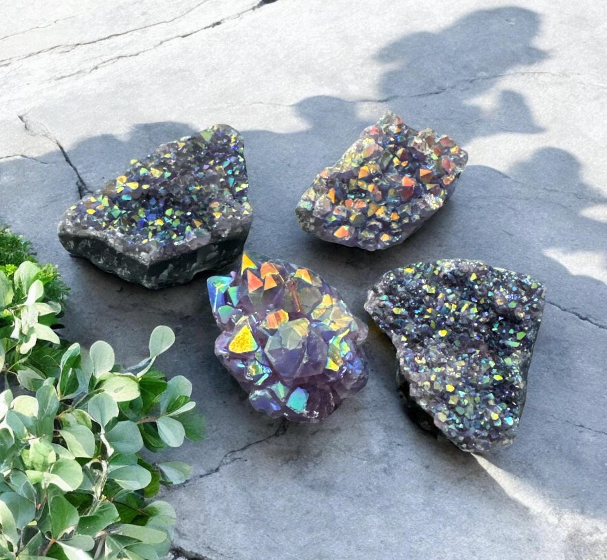 Amethyst Galaxy Aura Small Cluster: Iridescent Cosmic Beauty Crystal