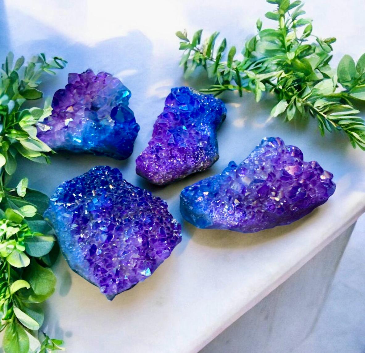 Aura Amethyst Cluster: Blue & Purple Iridescent Crystal
