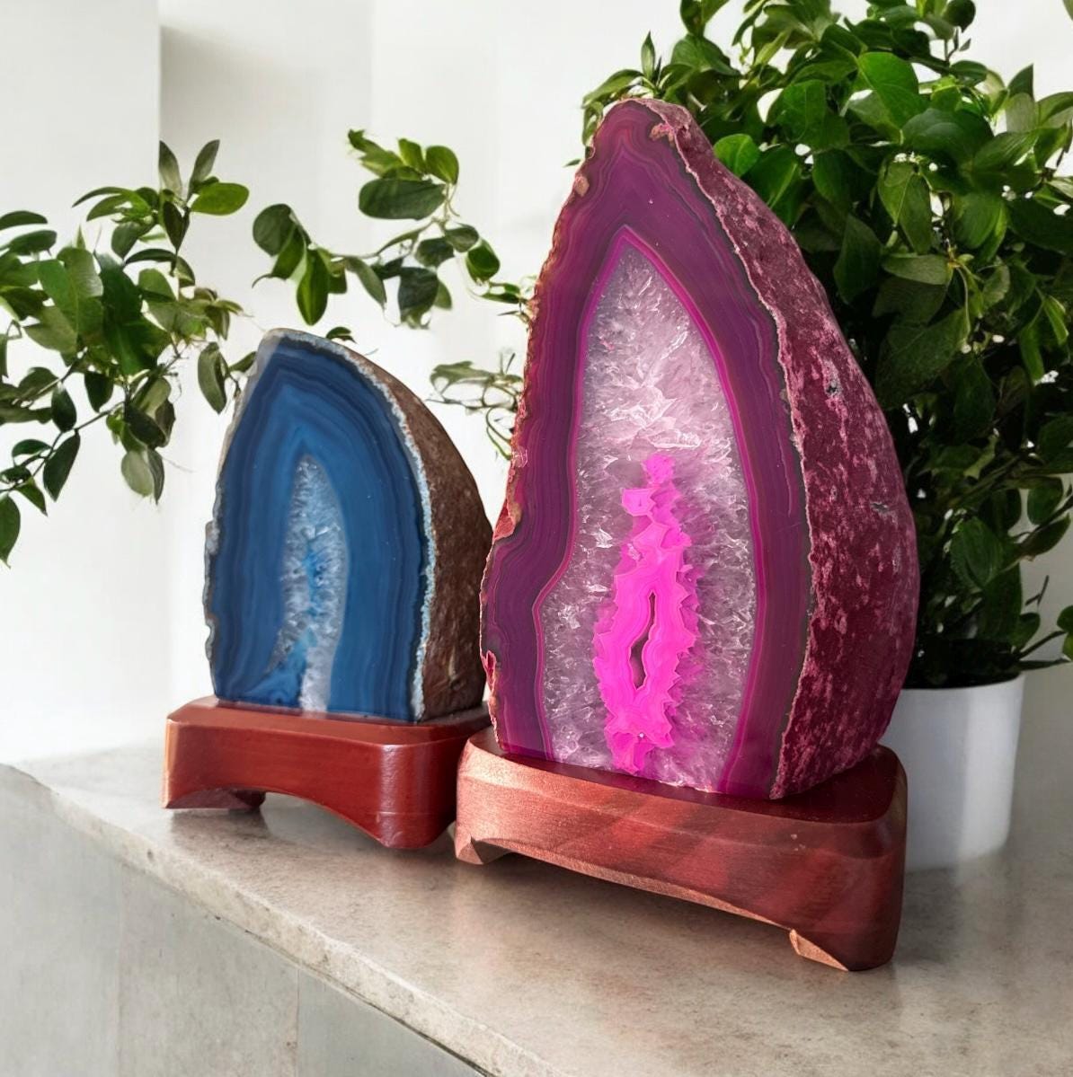 Pink Agate Geode Lamp: Luna by Louise, Crystal Shop UK