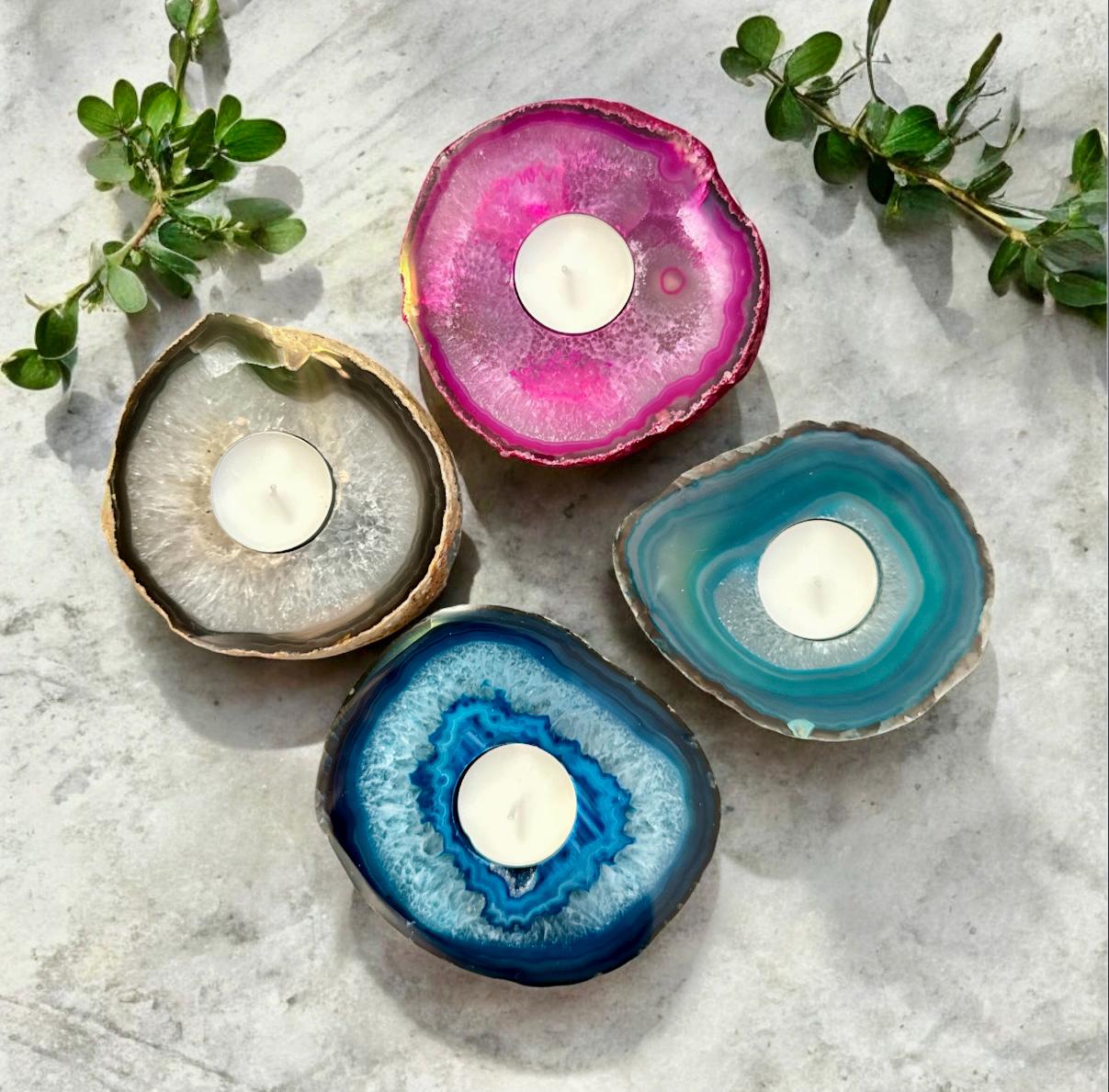 Agate Geode Candle Holder: Ethereal Crystal Home Decor