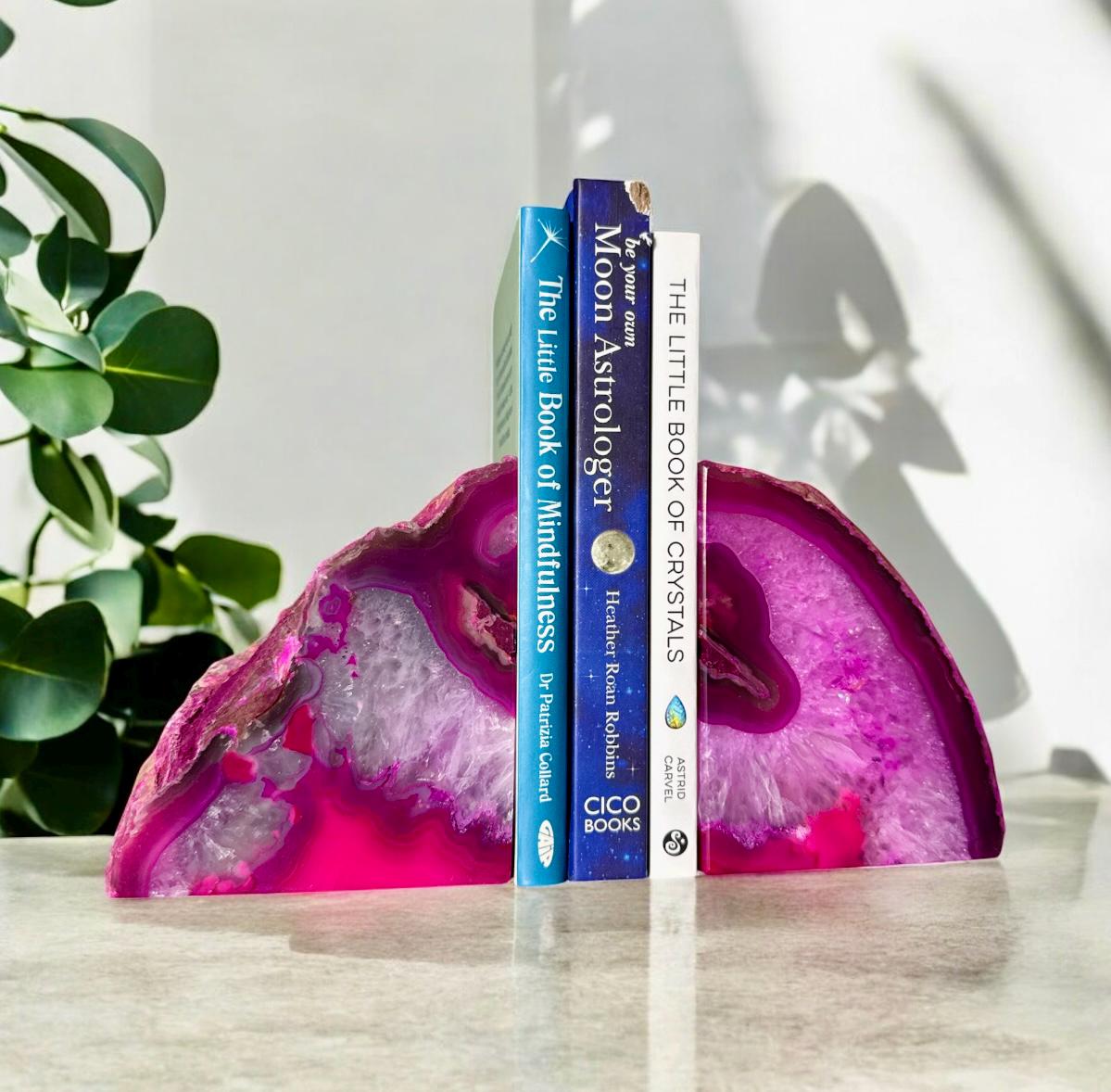 Pink Agate & Quartz Geode Bookends: Crystal Home Decor