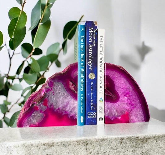 Pink Agate & Quartz Geode Bookends: Crystal Home Decor