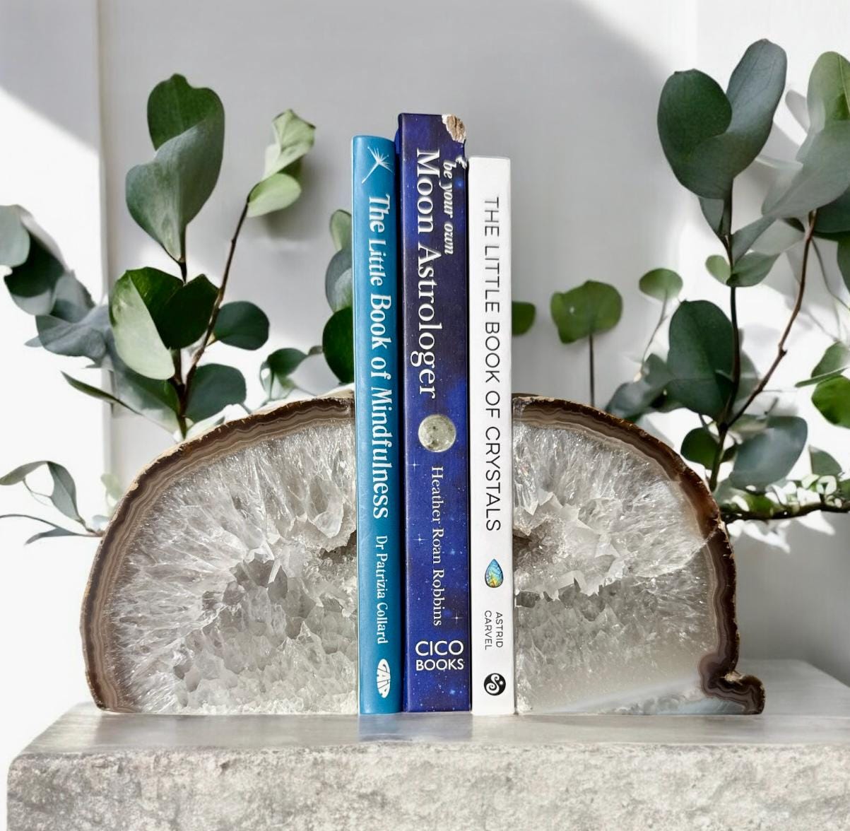 Purple Agate & Quartz Geode Bookends: Natural Crystal Book Ends