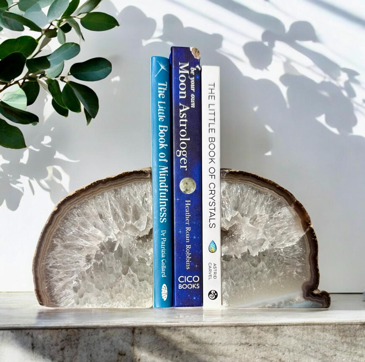 Purple Agate & Quartz Geode Bookends: Natural Crystal Book Ends