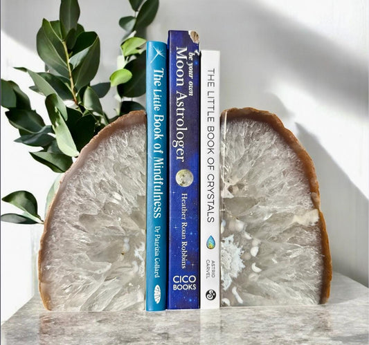 Agate & Quartz Geode Bookends: Natural Crystal Book Ends, Luna by Louise