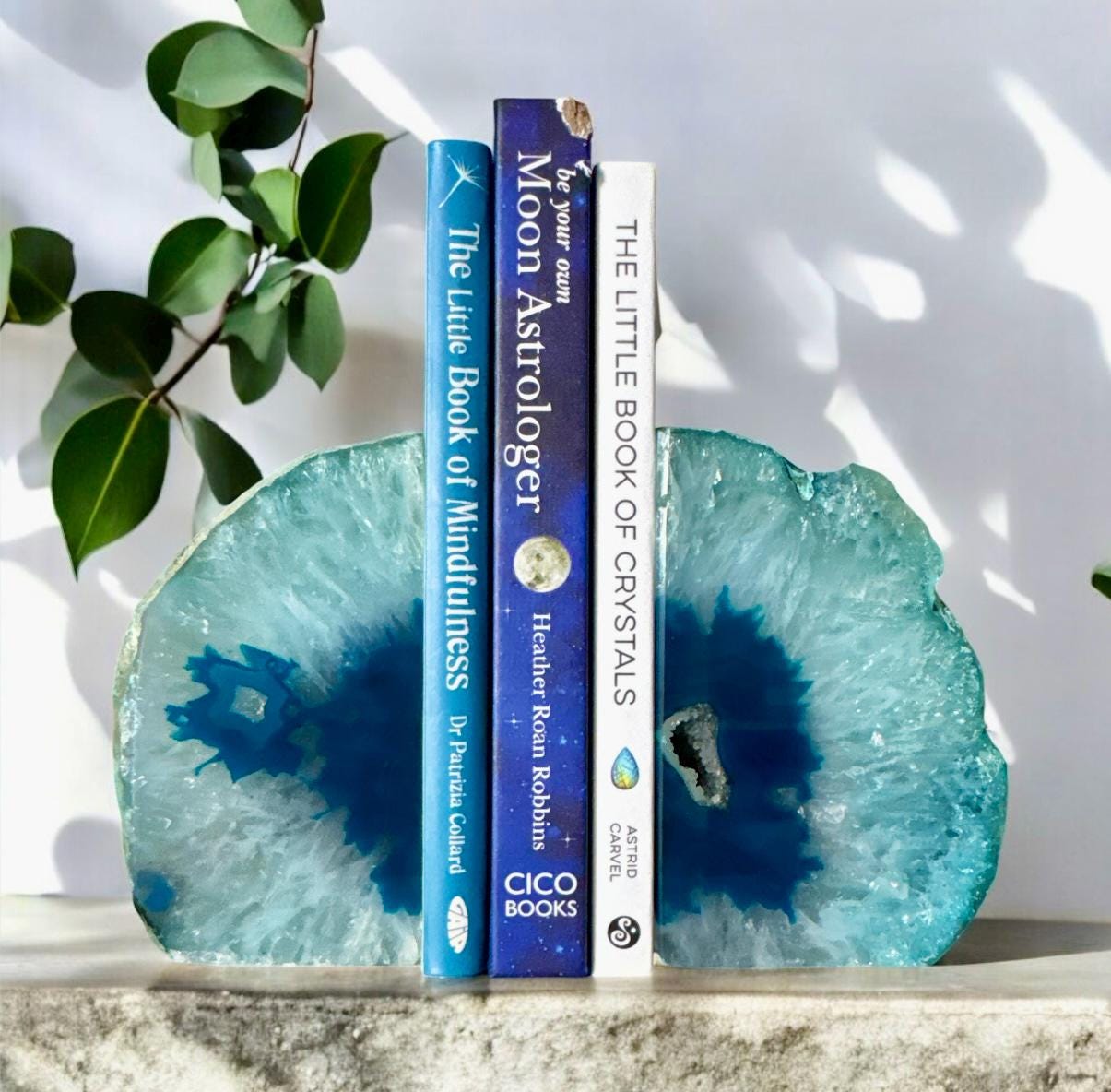 Teal Agate & Quartz Geode Bookends: Luna by Louise Crystal Shop