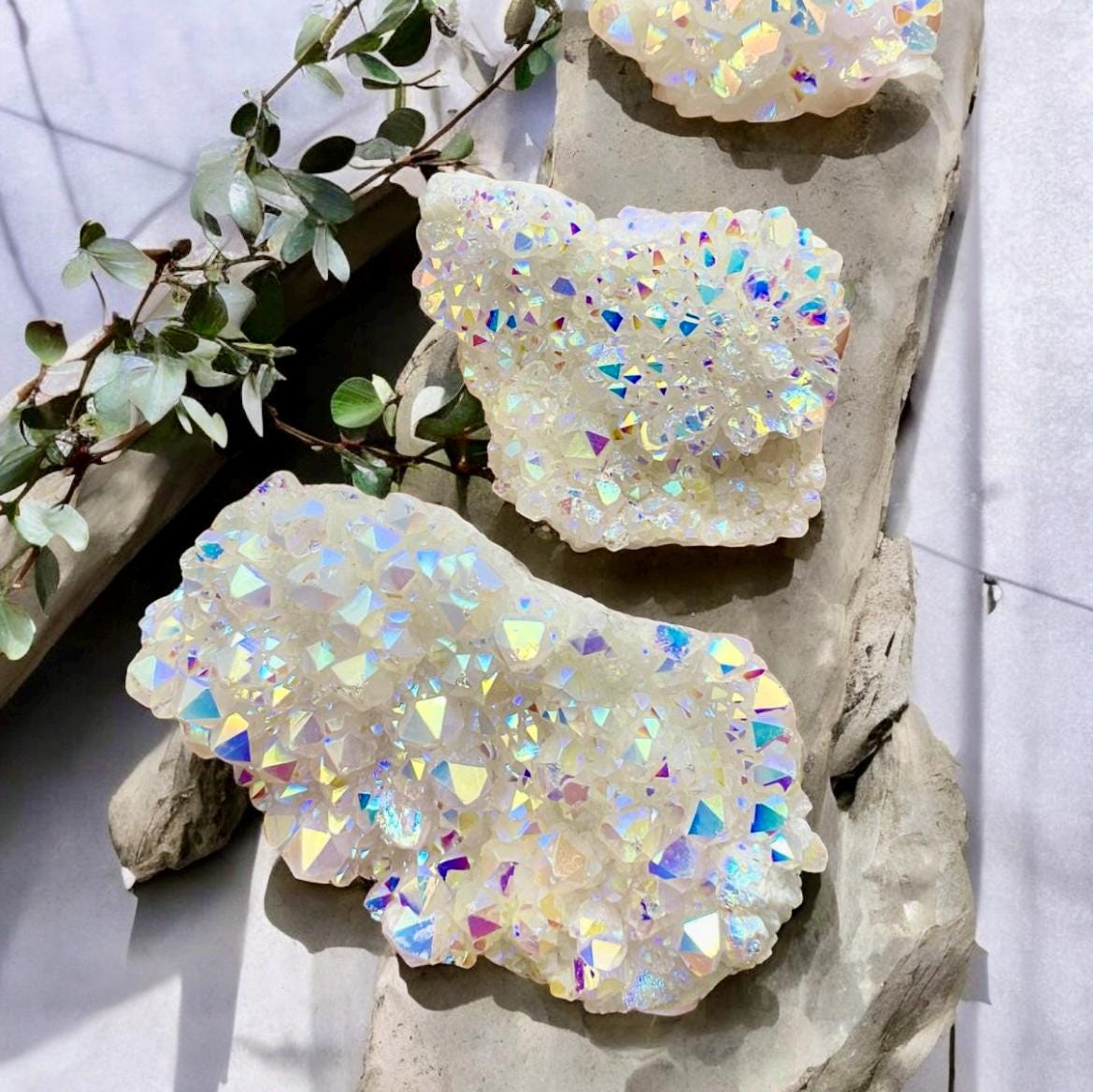 Angel Aura White Quartz Cluster: Iridescent Crystal Healing
