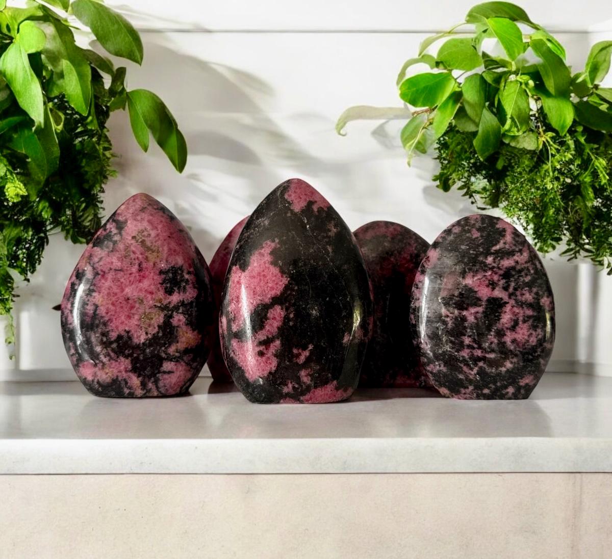 Polished Rhodonite Crystal: Emotional Healing Heart-Opening Stone