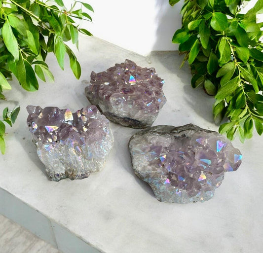 Angel Aura Amethyst Cluster: Pearl Finish Crystal for Serenity