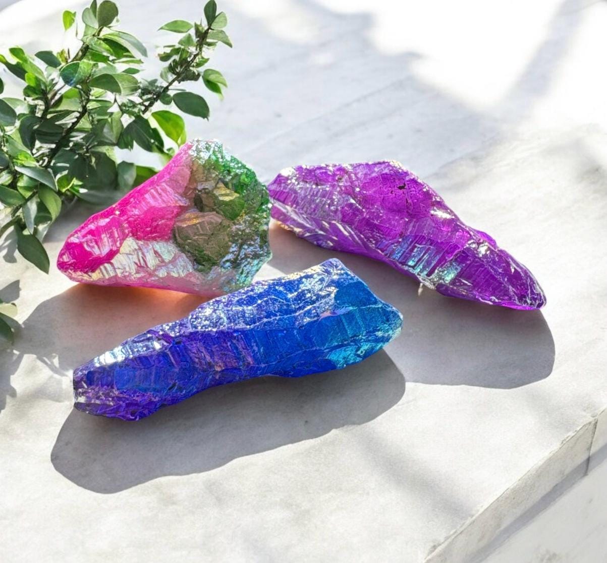 Mini Aura Unicorn Quartz Points: Iridescent Crystal Set of 4