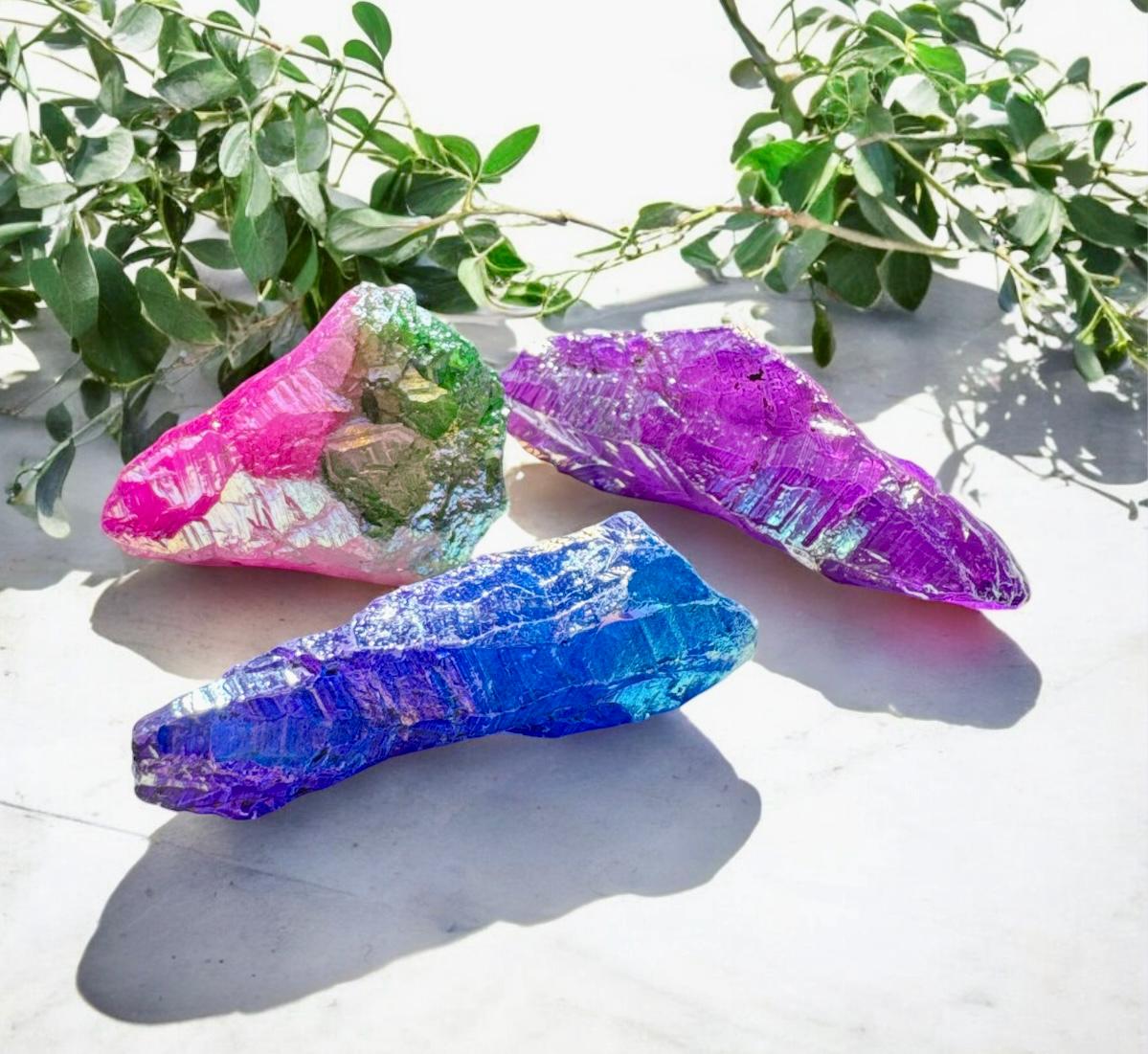 Aura Unicorn Quartz Points: Iridescent Crystal Set of 4