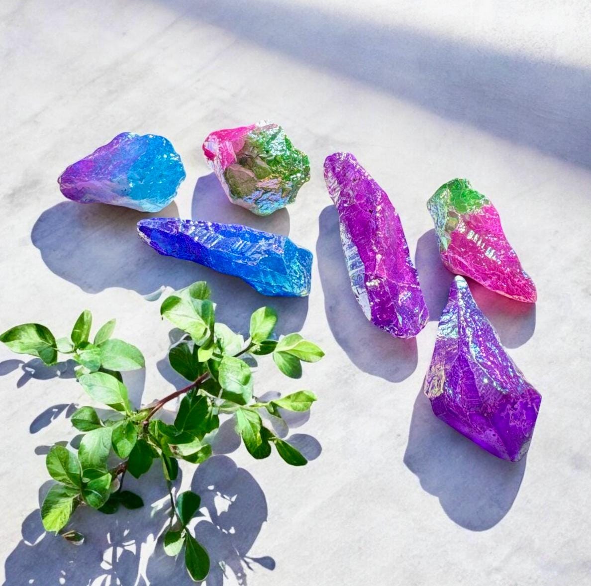 Mini Aura Unicorn Quartz Points: Iridescent Crystal Set of 4