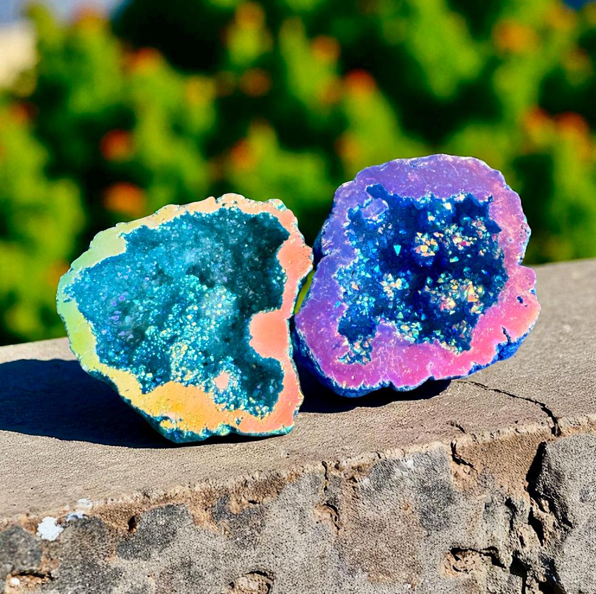 Aura Quartz Geode in a Gift Box, Mystery Rainbow Aura Crystal Decor, Spiritual Keepsake, Luna by Louise UK