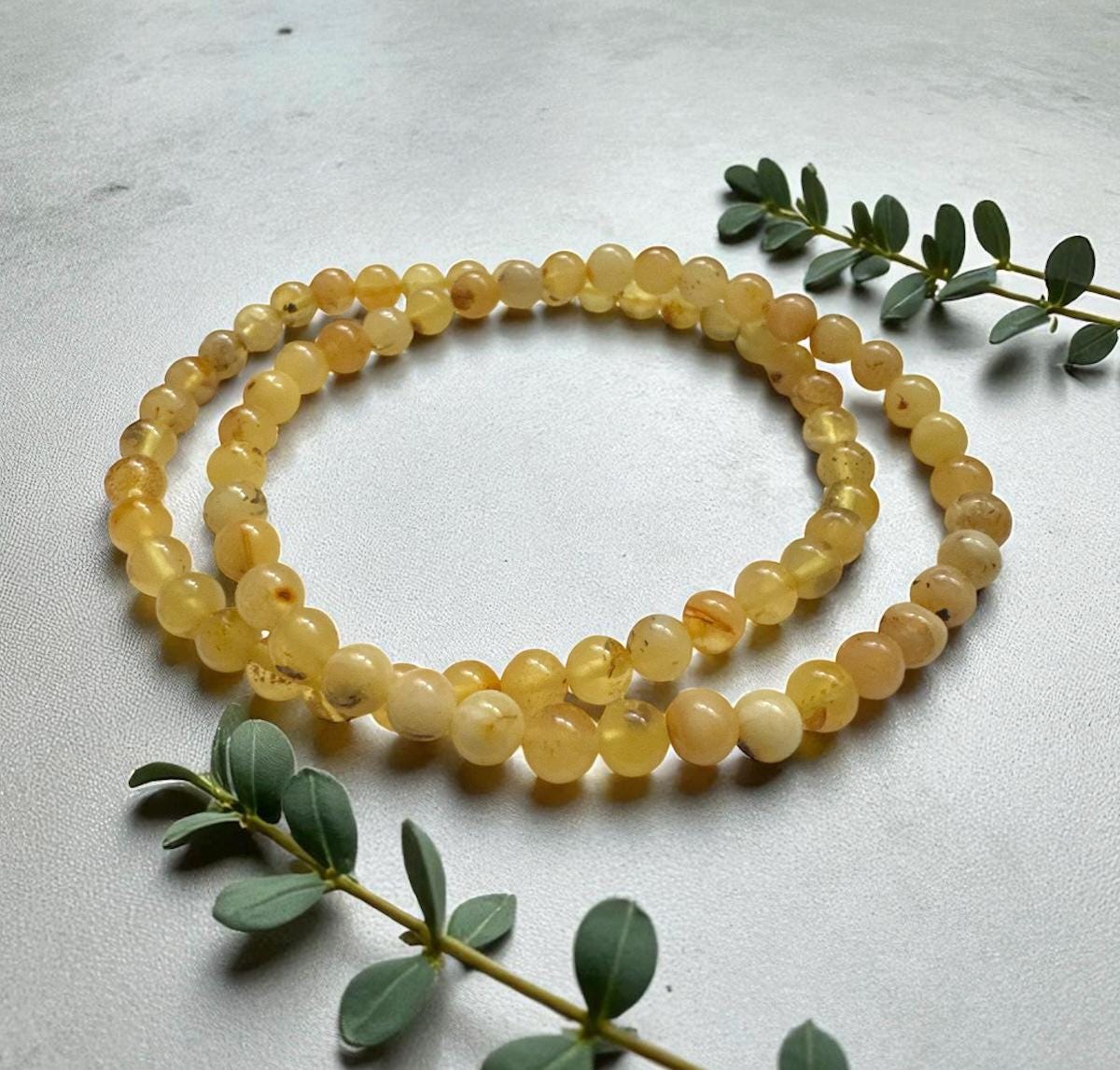 Polished Amber Crystal Bracelet: Calming Natural Stone, 7.5"