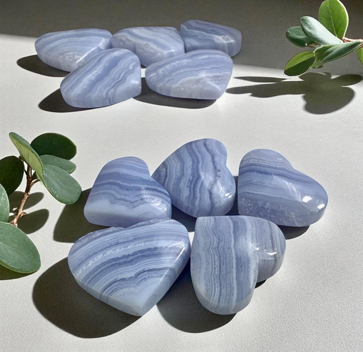 Blue Lace Agate Heart Carving – Calming Energy Stone, Luna by Louise, Crystal Shop UK