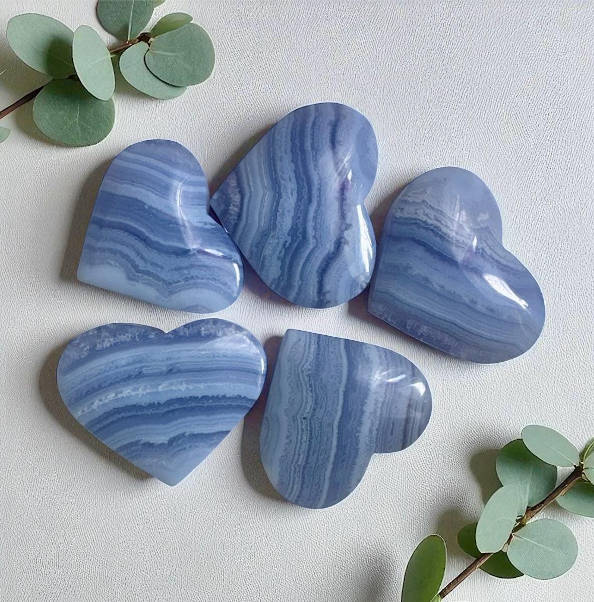 Blue Lace Agate Heart Carving – Calming Energy Stone, Luna by Louise, Crystal Shop UK