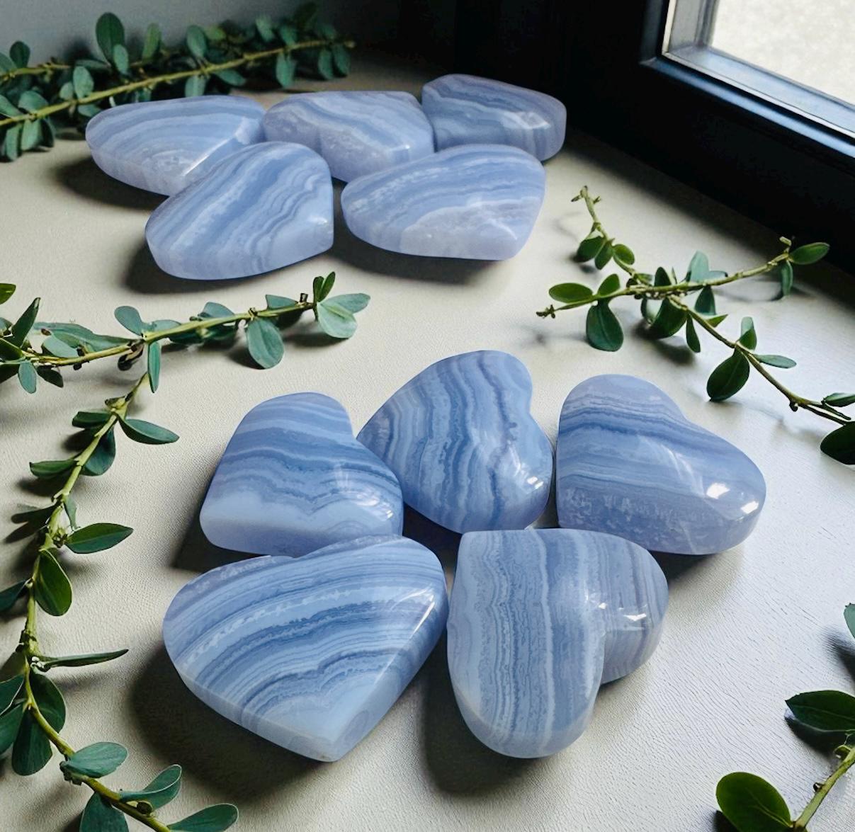 Blue Lace Agate Heart Carving – Calming Energy Stone, Luna by Louise, Crystal Shop UK