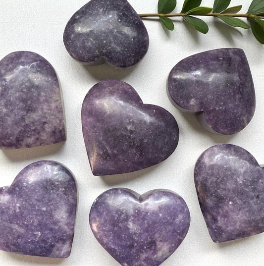 Lepidolite Crystal Heart: Calming Lilac Carving - Luna by Louise