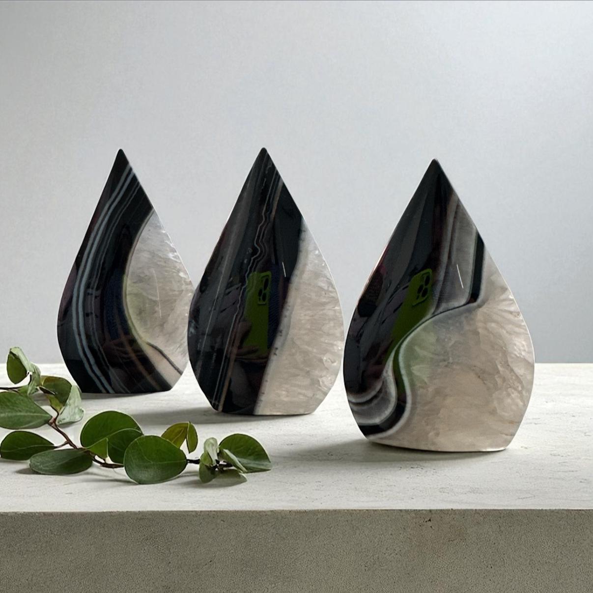 Black Onyx Crystal Flame – Protective Free Form Carving – Luna by Louise, Crystal Shop UK