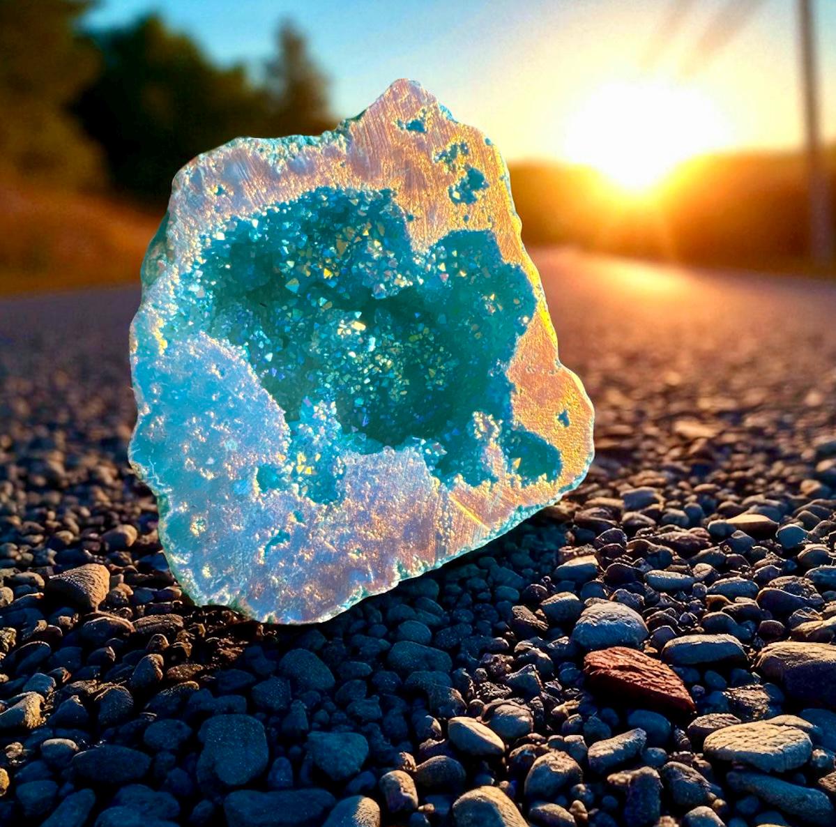 Aura Geode Crystal Keepsake - Powder Blue Green - Gift Boxed