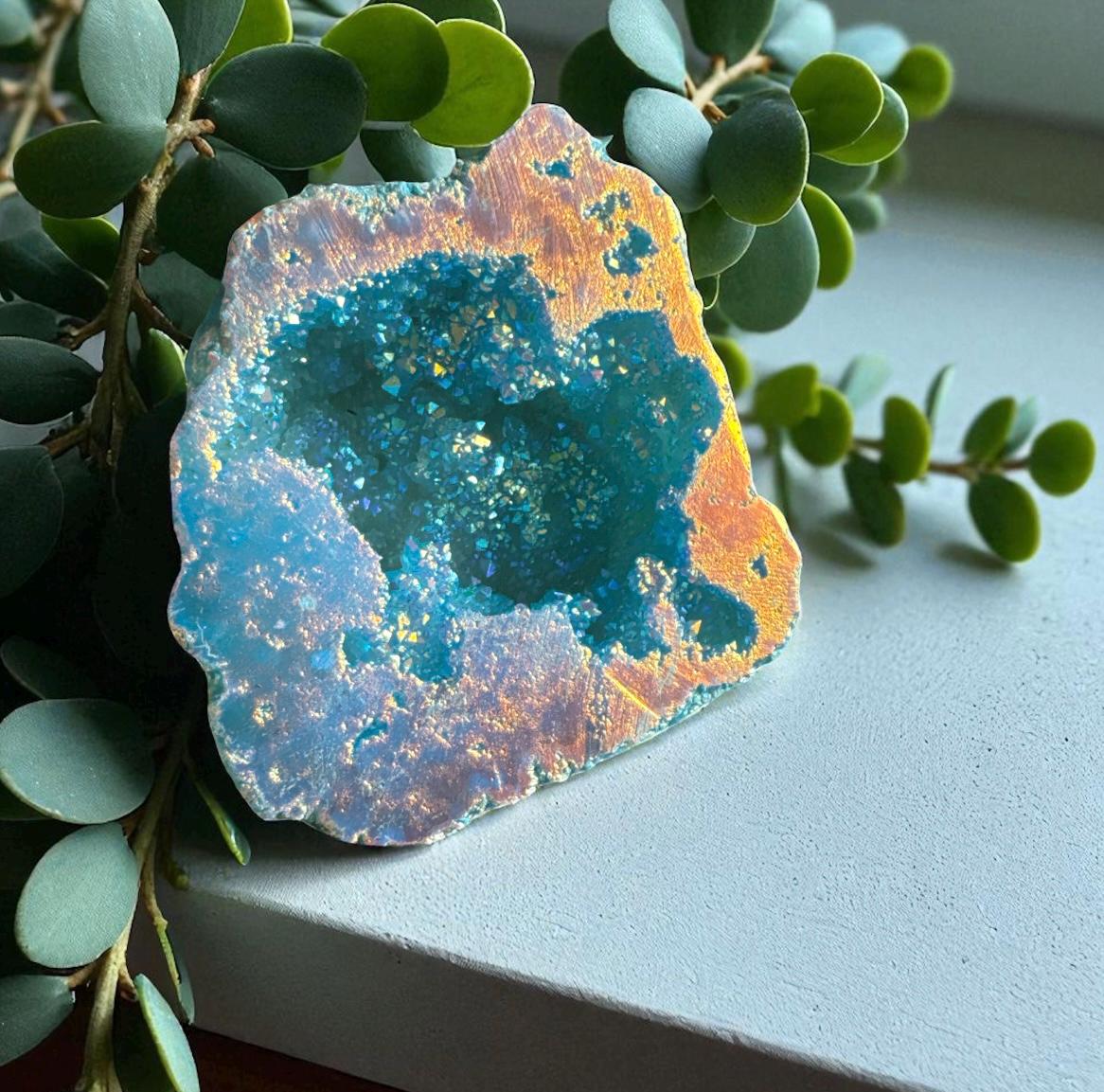 Aura Geode Crystal Keepsake - Powder Blue Green - Gift Boxed
