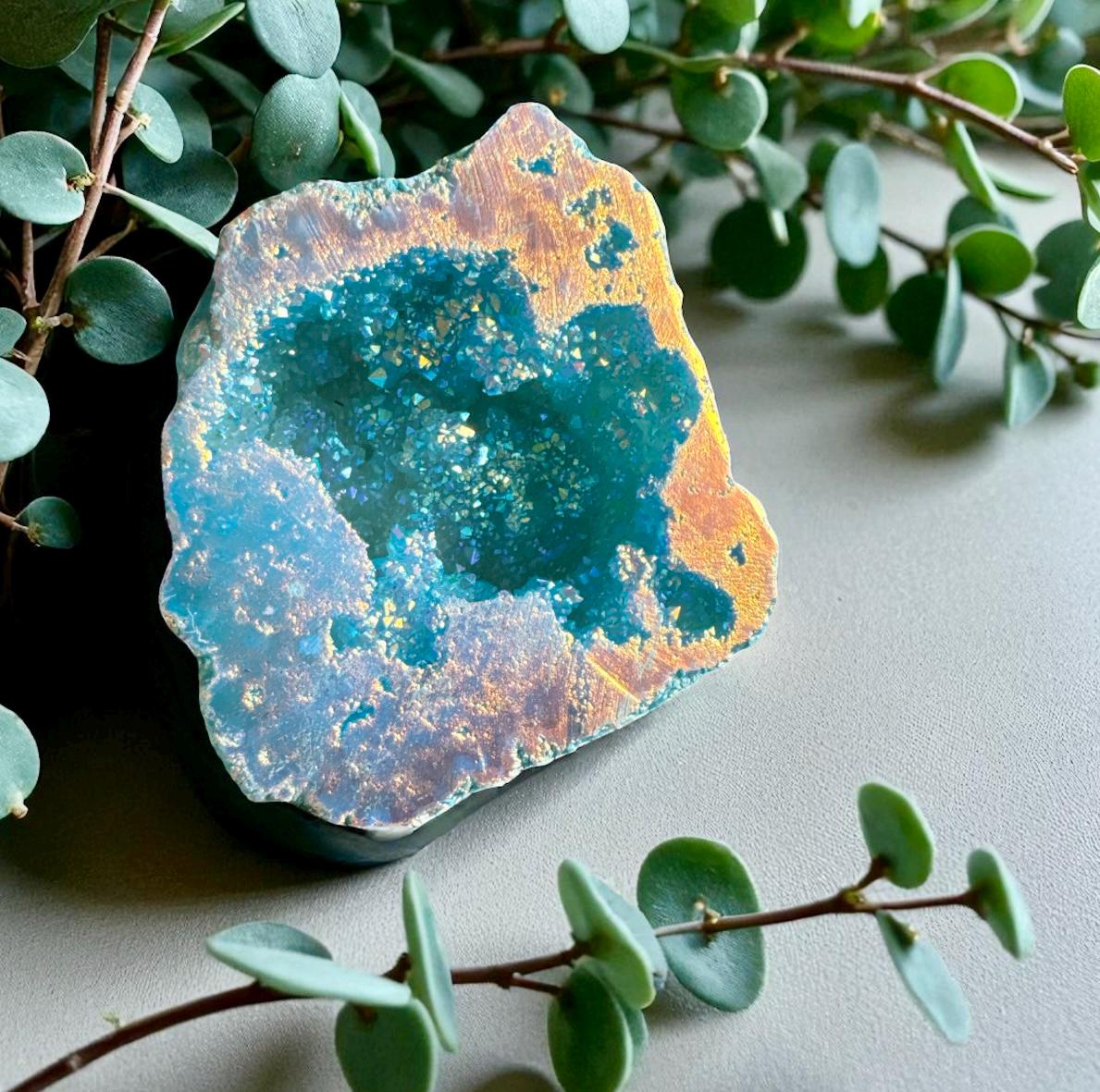 Aura Geode Crystal Keepsake - Powder Blue Green - Gift Boxed