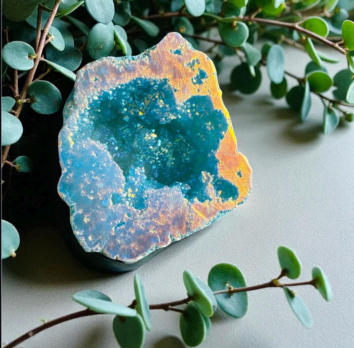 Aura Geode Crystal Keepsake - Powder Blue Green - Gift Boxed