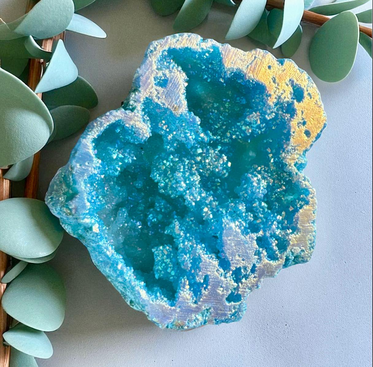 Aura Geode Crystal Keepsake - Powder Blue Green - Gift Boxed