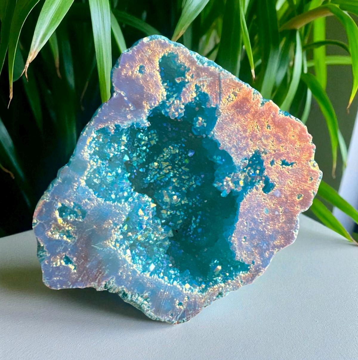 Aura Geode Crystal Keepsake - Powder Blue Green - Gift Boxed