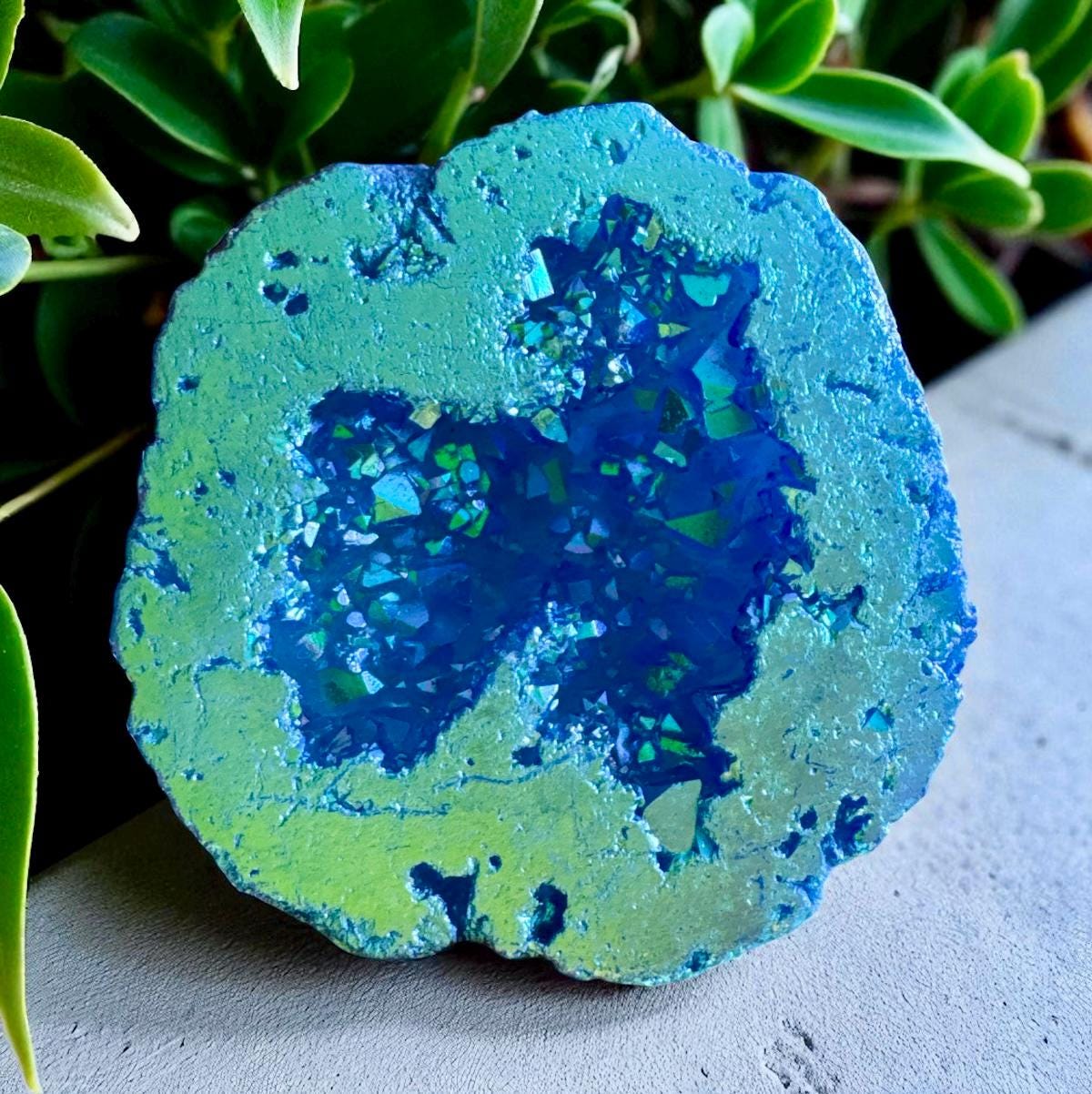 Powder Blue Aura Geode: Ethereal Crystal Keepsake - Gift Boxed