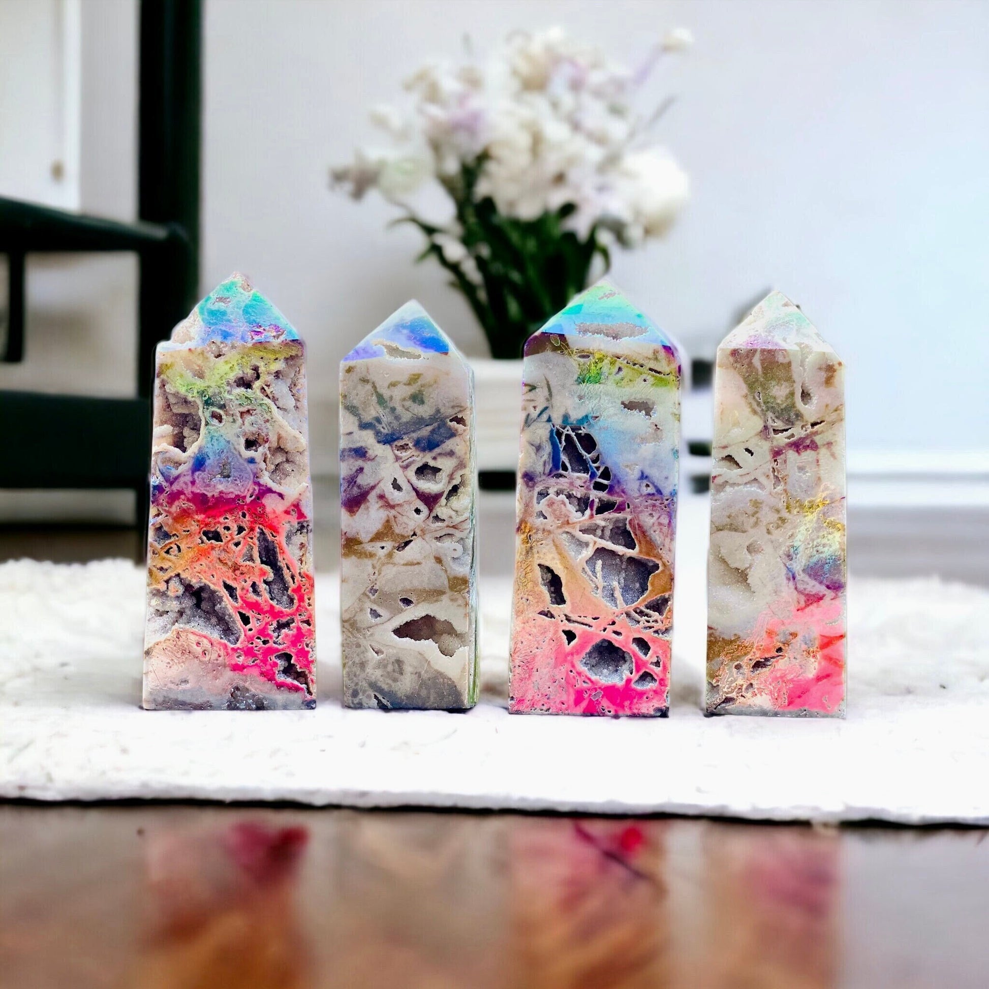 Aura Coated Sphalerite Druze Tower: Crystal Decor