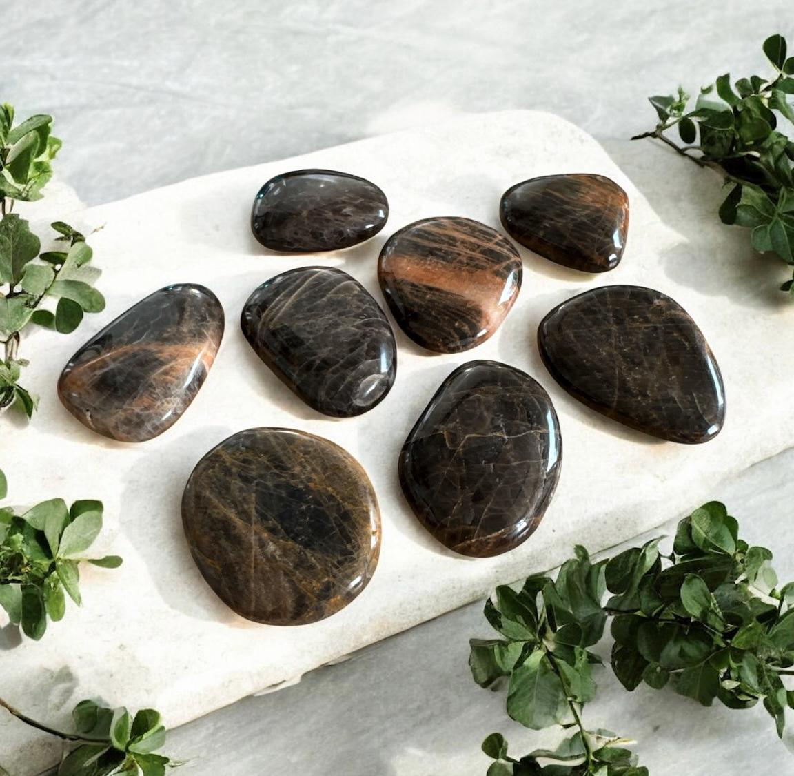 Black Moonstone Palm Stone: Lunar Energy Crystal