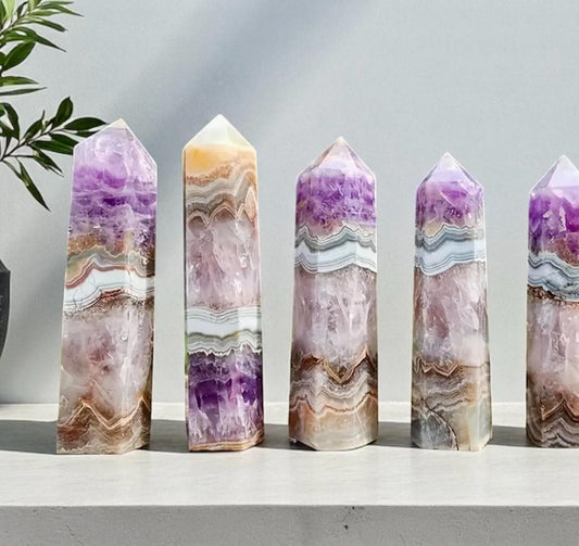 Amethyst & Lace Agate Crystal Tower: Banded Statement Piece