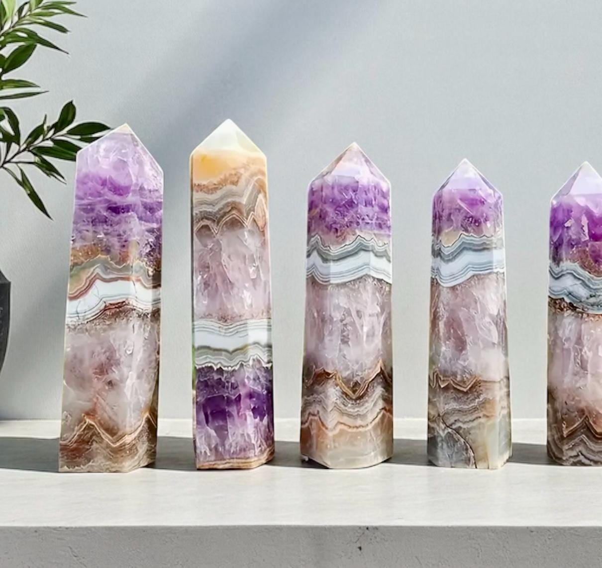 Amethyst & Lace Agate Crystal Tower: Banded Statement Piece